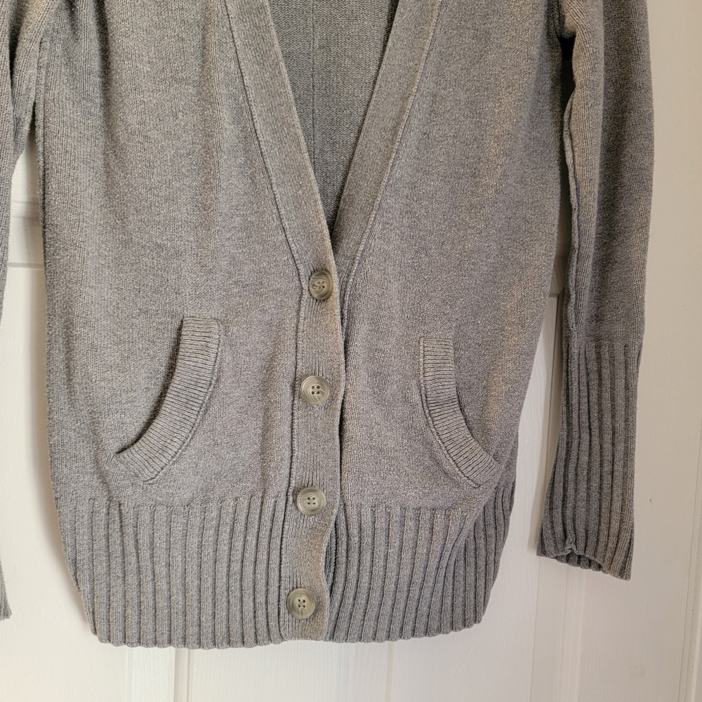 Cotton Gray Button-Up Cardigan Sweater - Picture 2 of 9